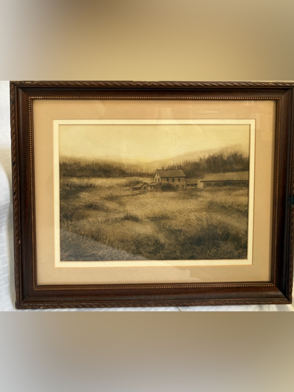 Original watercolor painting "A Little Farm" signed by artist Mary B. Wendt